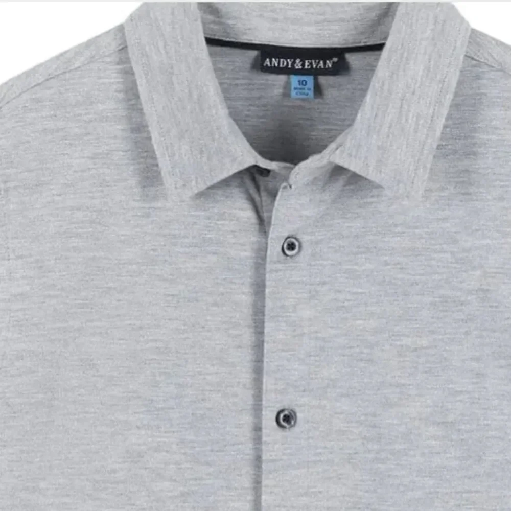 Andy & Evan Light Gray short sleeve button up knit shirt NWT size 10